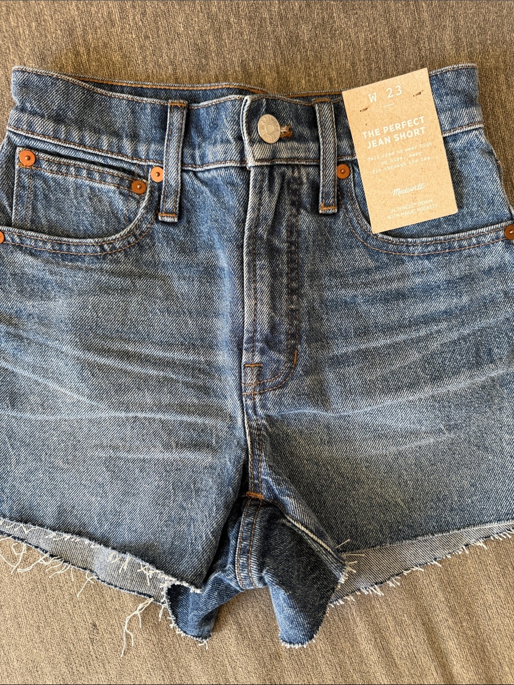 Madewell Medium Blue High-Rise Raw-Hem Jean Shorts